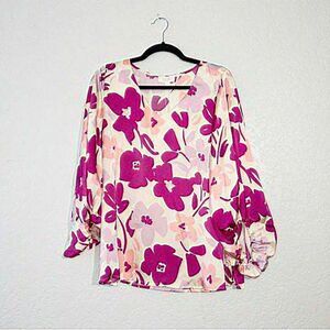 NWT Oddy Purple‎ Drawn To You Floral Satin Blouse Size Large